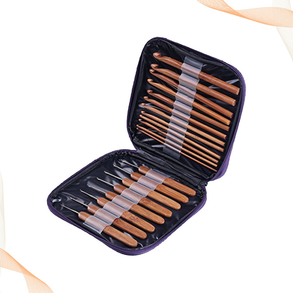 Wooden Crochet Hooks Ergonomic Handle - 1Set Bamboo Wood Crochet Hook Set
