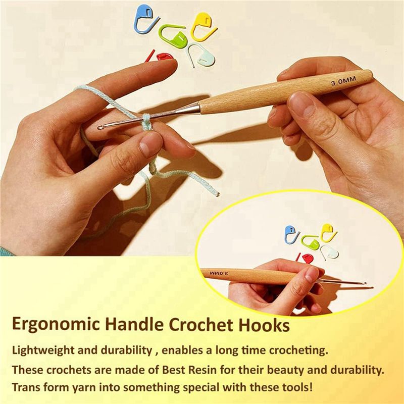 ABJI-40Pcs Wood Crochet Hooks  - Wooden Crochet Hooks Ergonomic Handle 评论和价格