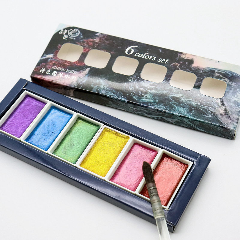 6-color Water-soluble Metal Pe - Watercolor Paint Set Solid Pigment 评论和价格