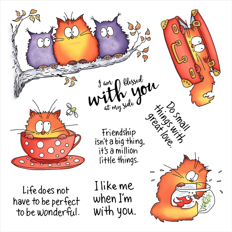 Kawaii Fatty Cats Owl Cutting  - Clear Silicone Stamps For Card Making 评论和价格