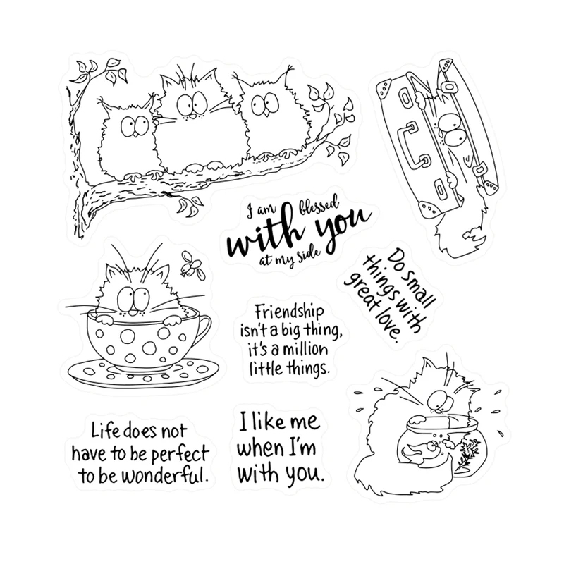 Kawaii Fatty Cats Owl Cutting  - Clear Silicone Stamps For Card Making 评论和价格