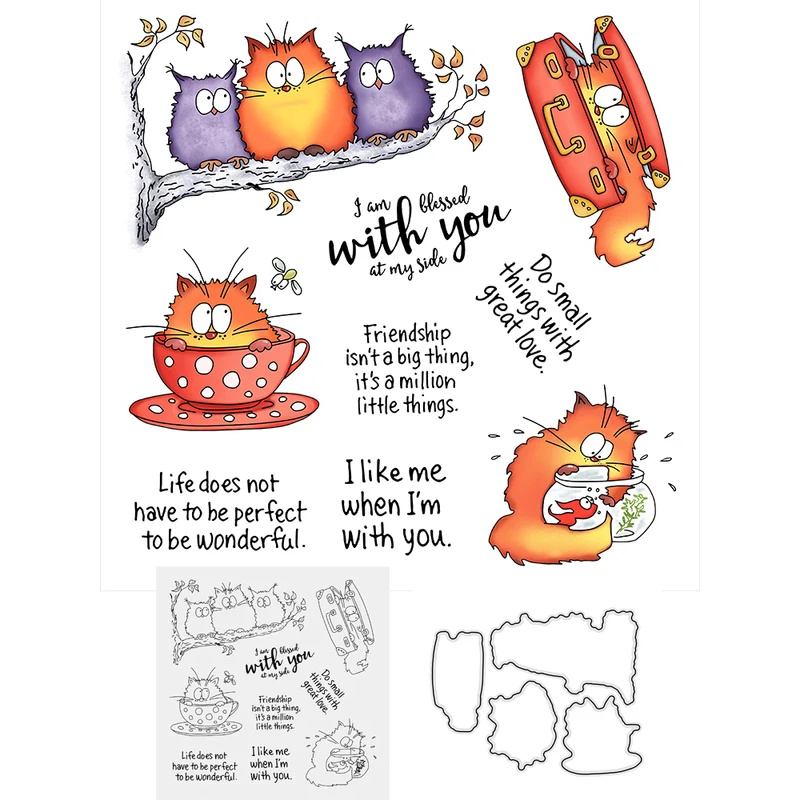 Kawaii Fatty Cats Owl Cutting  - Clear Silicone Stamps For Card Making 评论和价格